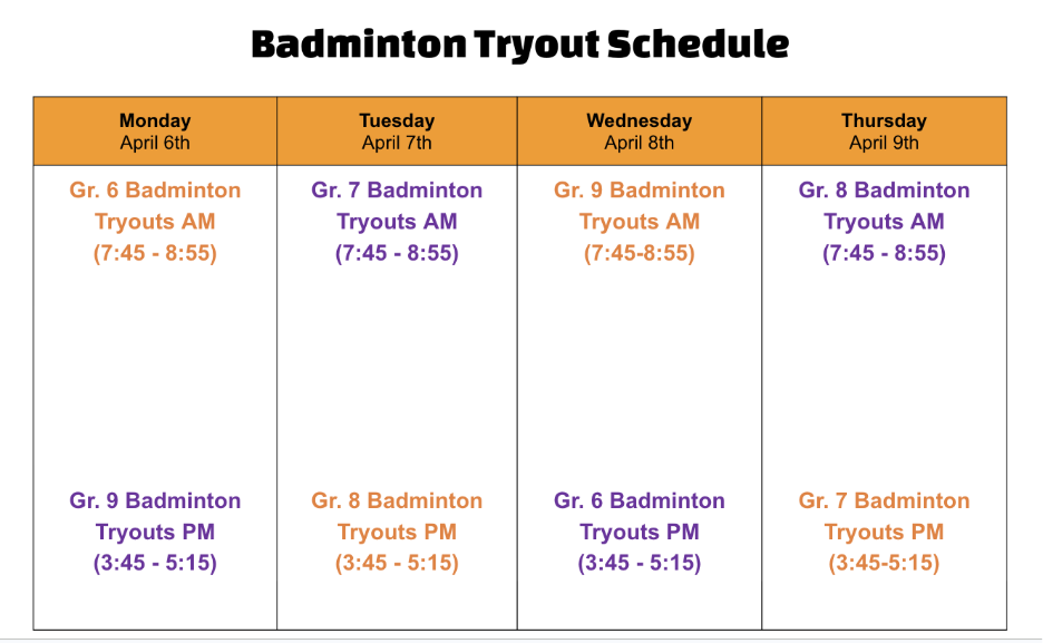 Badminton tryouts april